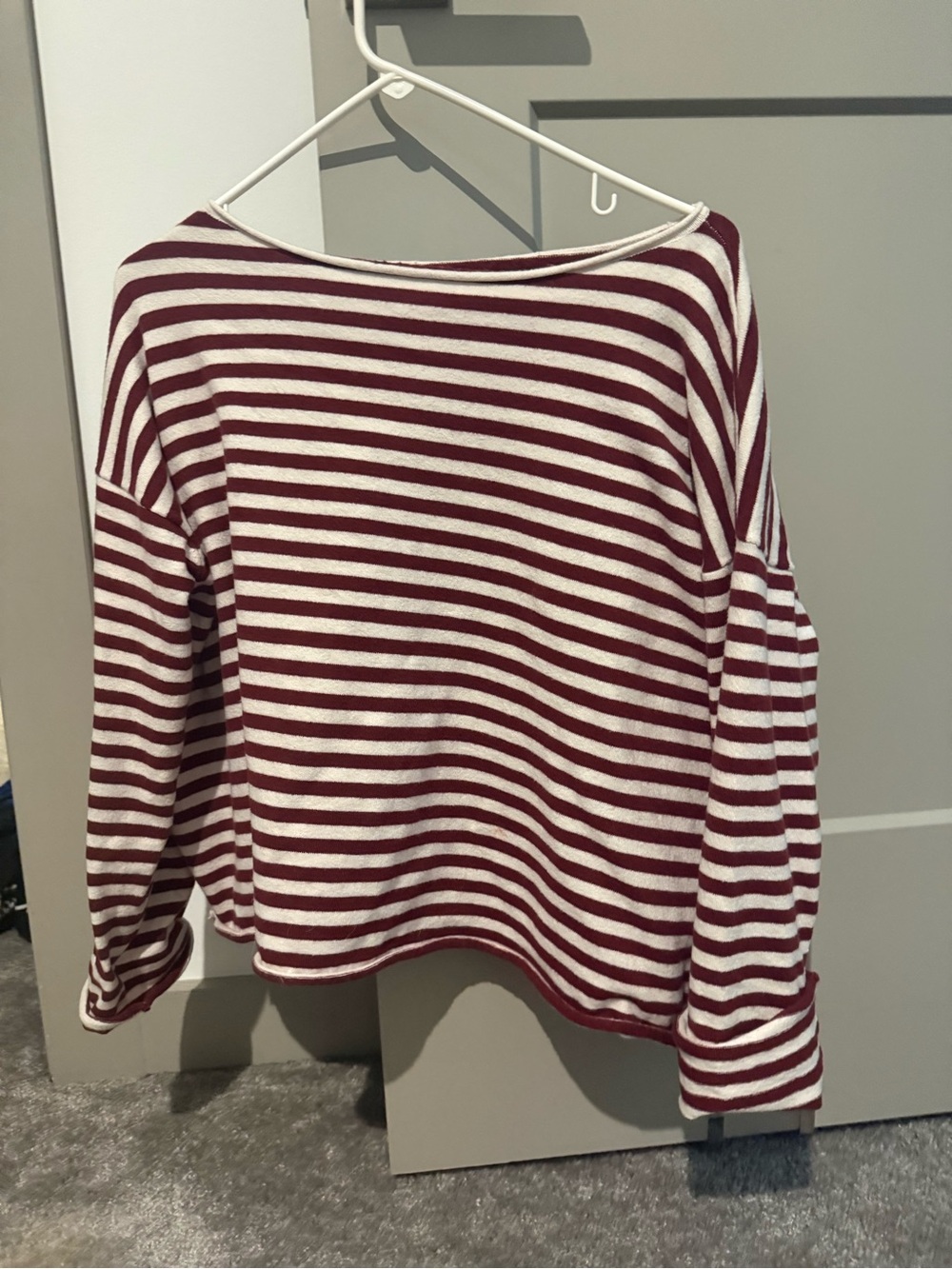 aerie Burgundy and White Striped Boatneck Sweatshirt